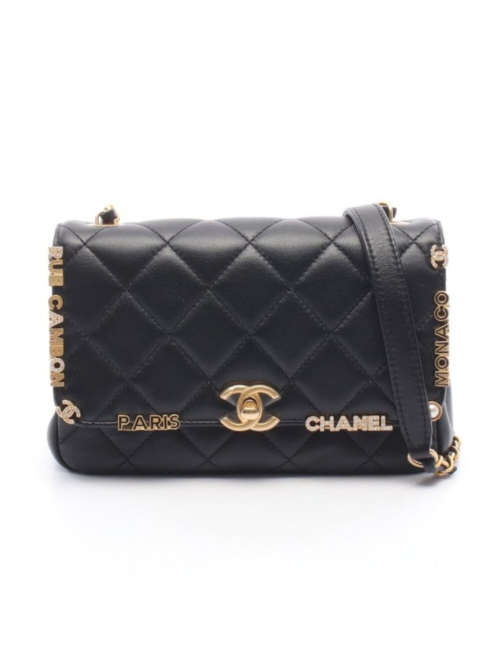 Chanel Shoulder Bag Mini Flap Quilted Black Lambskin Small Chain